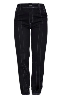 Prettylittlething Black Contrast Seam Detail Straight Leg Jeans -Pretty Little Thing Shop 272434bded7c05d13787e387184bcd6e611468c8 cna3255 5