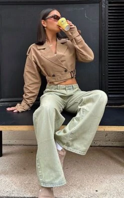 Prettylittlething Taupe Belted Cropped Trench Coat