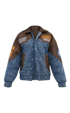 Mid Blue Wash Denim Faux Leather Mix Badge Detail Bomber Jacket -Pretty Little Thing Shop 27c0d8f13ed04a1c24fb58497aba529649e80268 cnf4304 5