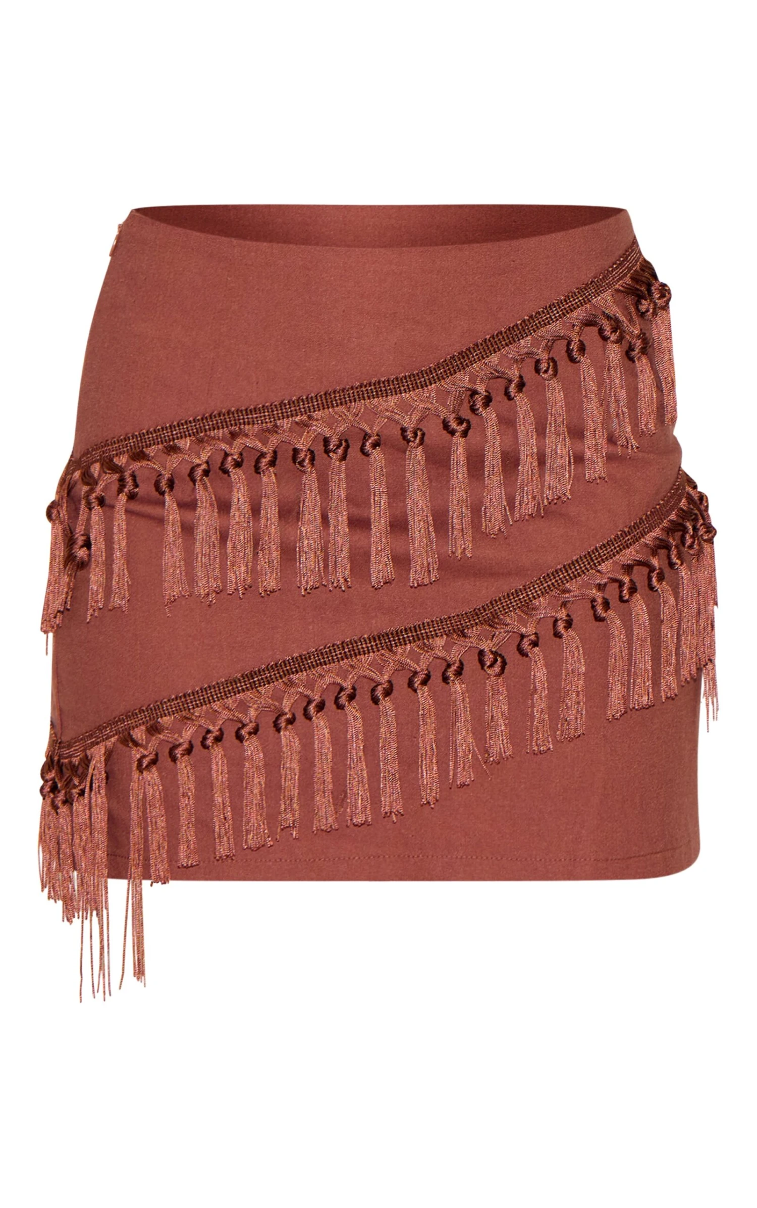 Prettylittlething Chocolate Linen Tassle Detail Mini Skirt 6 Prettylittlething Chocolate Linen Tassle Detail Mini Skirt - Image 6