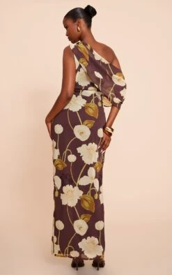 Prettylittlething Chocolate Printed Chiffon Drape Detail Maxi Dress -Pretty Little Thing Shop 284770199ee854bb08a9b903f057bb79cf194d64 CNN0404 2 chocolate printed chiffon drape detail maxi dress