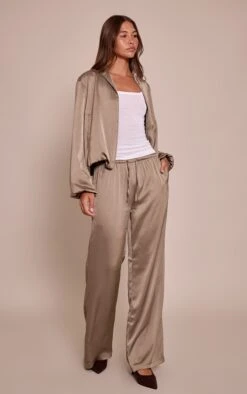 Sage Khaki Textured Satin Drawstring Straight Leg Pant -Pretty Little Thing Shop 2849c124ec6555416215170706223b16c08da342 CNO0556 2 charcoal textured satin drawstring straight leg trouser