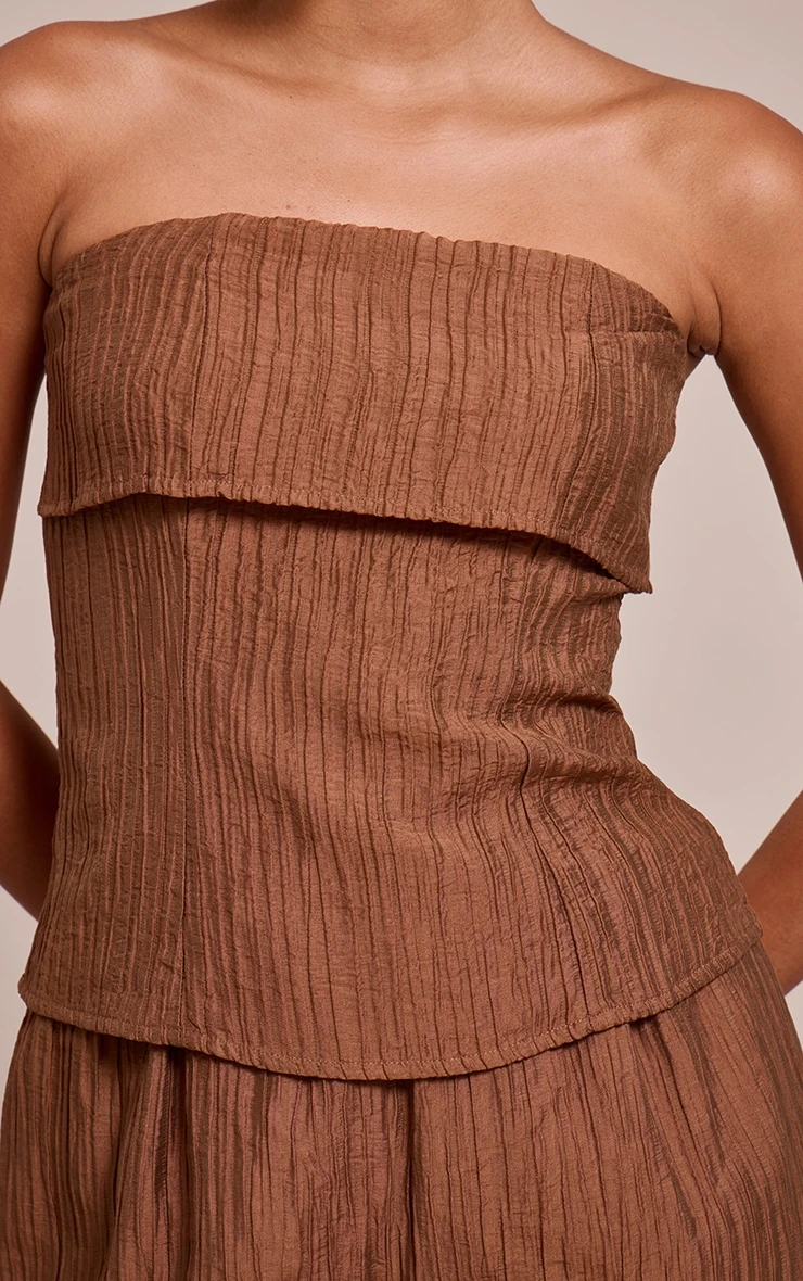 Chocolate Textured Woven Fold Over Bandeau Top 4 Chocolate Textured Woven Fold Over Bandeau Top - Image 4