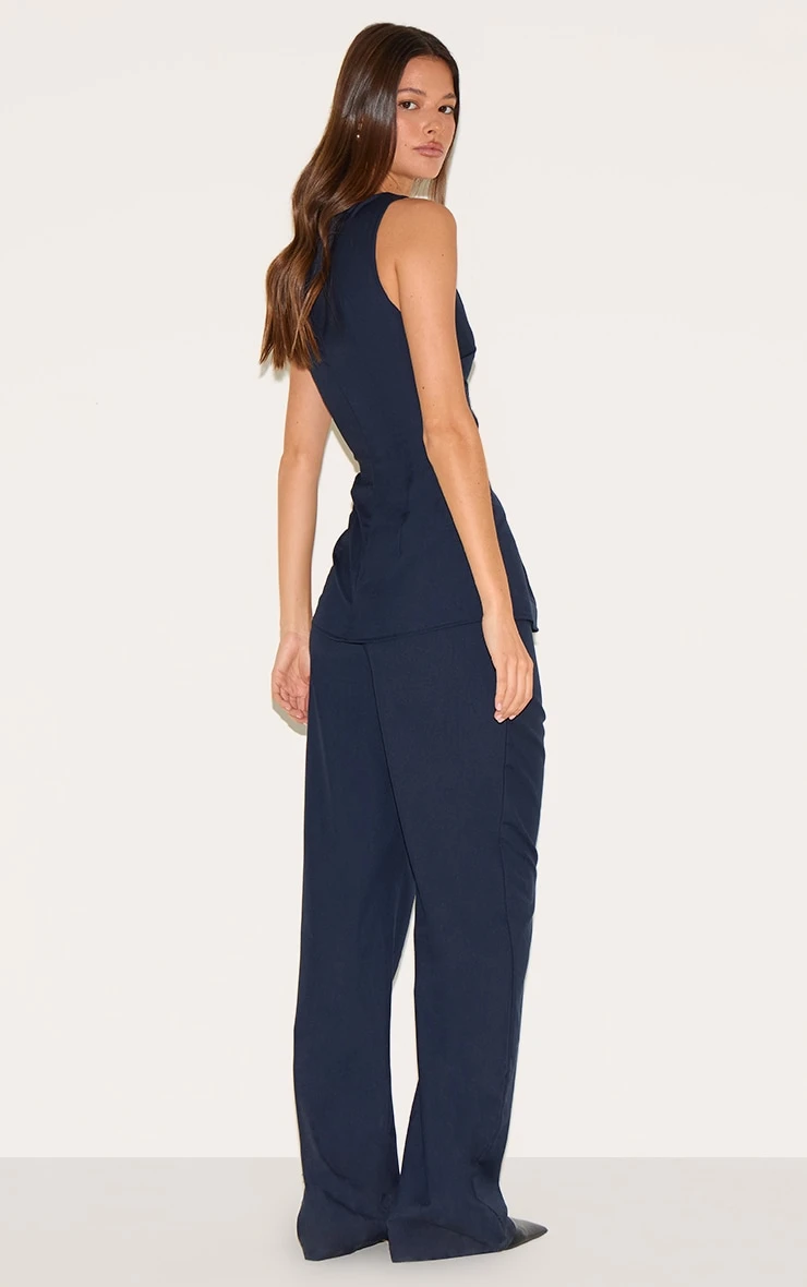 Prettylittlething Indigo Blue Tailored Woven Boat Neck Longline Jumpsuit - Image 2