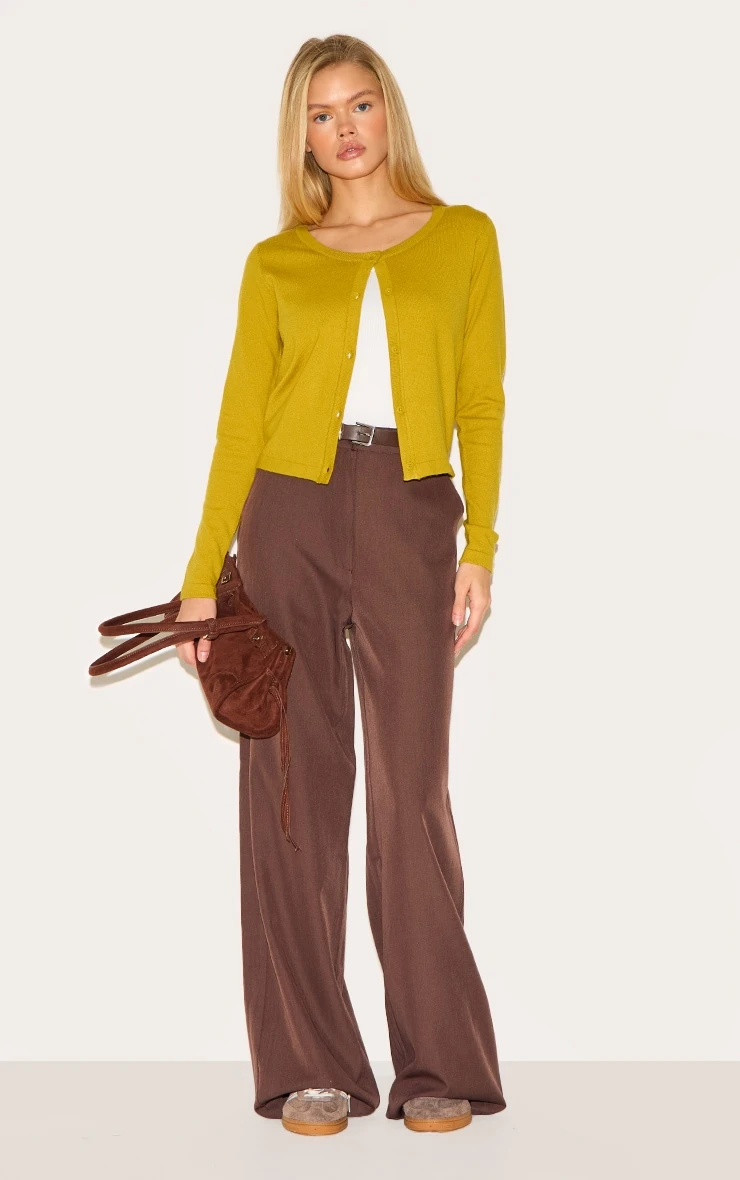 Prettylittlething Olive Basic Fine Knit Button Up Cardigan 3 Prettylittlething Olive Basic Fine Knit Button Up Cardigan - Image 3