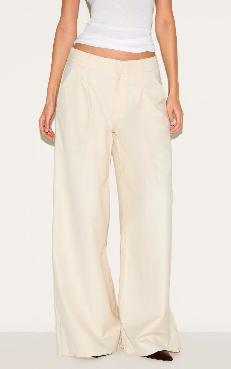 Prettylittlething Cream Woven Double Pleat Wide Leg Pants 1 Prettylittlething Cream Woven Double Pleat Wide Leg Pants