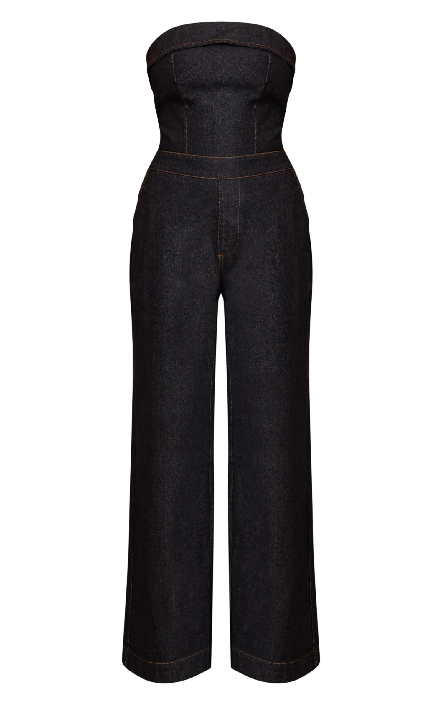 Prettylittlething Raw Indigo Wash Fold Over Bandeau Denim Jumpsuit - Image 5