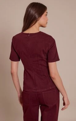Prettylittlething Dark Burgundy Cinched Waist Peplum Denim Top -Pretty Little Thing Shop 299b7b543bad61280f3f07da7de15568f4d928d6 CNN2181 2 dark burgundy cinched waist peplum denim top