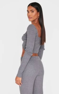 Prettylittlething Charcoal Brushed Rib Twist Front Long Sleeve Bardot Top -Pretty Little Thing Shop 29a6754574c3888771daa05ff4dcef11173767cb cnk4705 2
