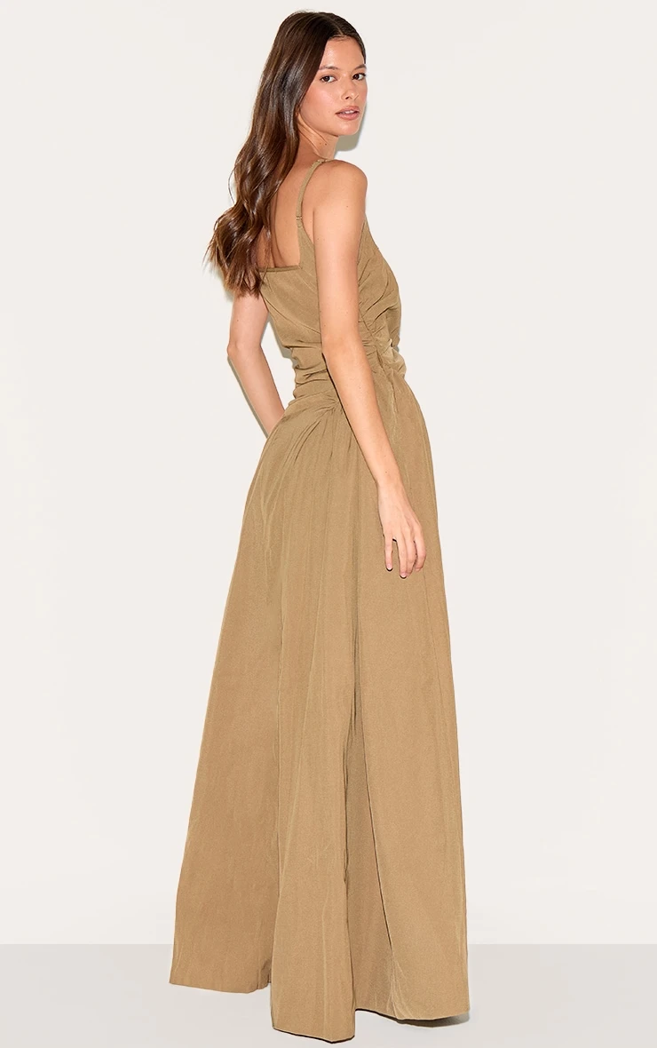 Prettylittlething Mushroom Woven Ruched Strappy Maxi Dress 2 Prettylittlething Mushroom Woven Ruched Strappy Maxi Dress - Image 2