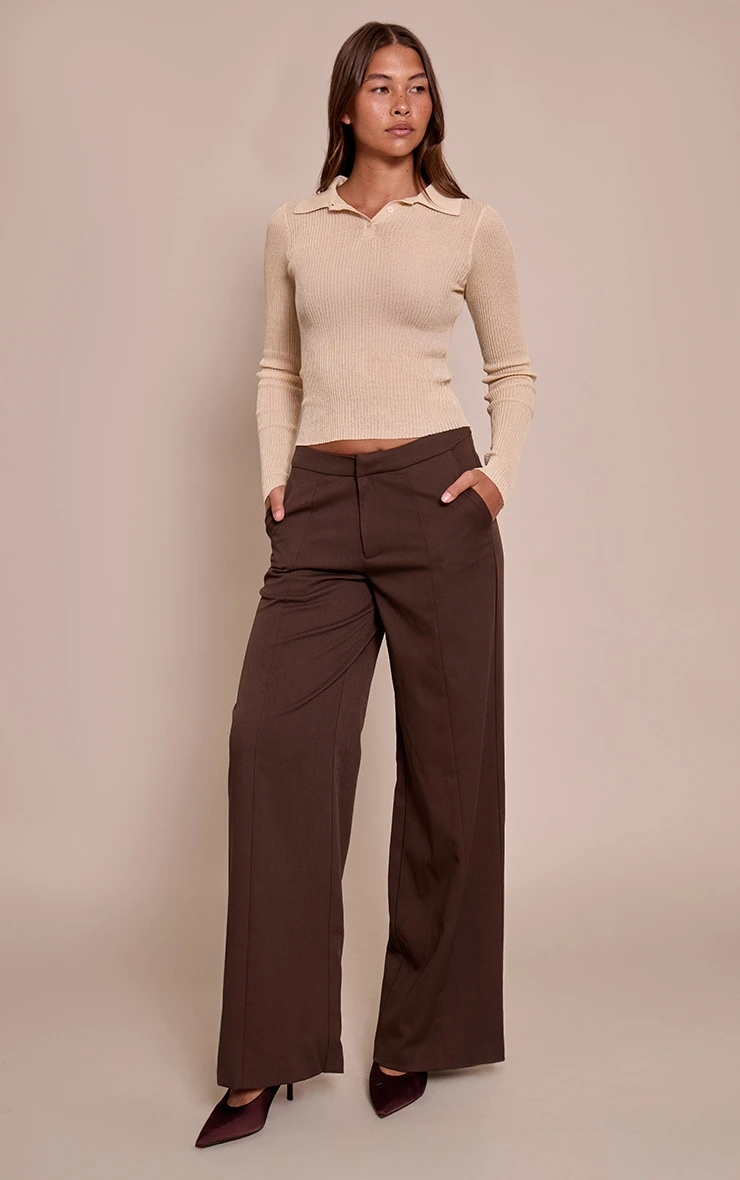 Prettylittlething Butter Cream Sheer Knit Polo Top 3 Prettylittlething Butter Cream Sheer Knit Polo Top - Image 3