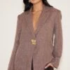Prettylittlething Chocolate Button Detail Linen Look Boxy Blazer