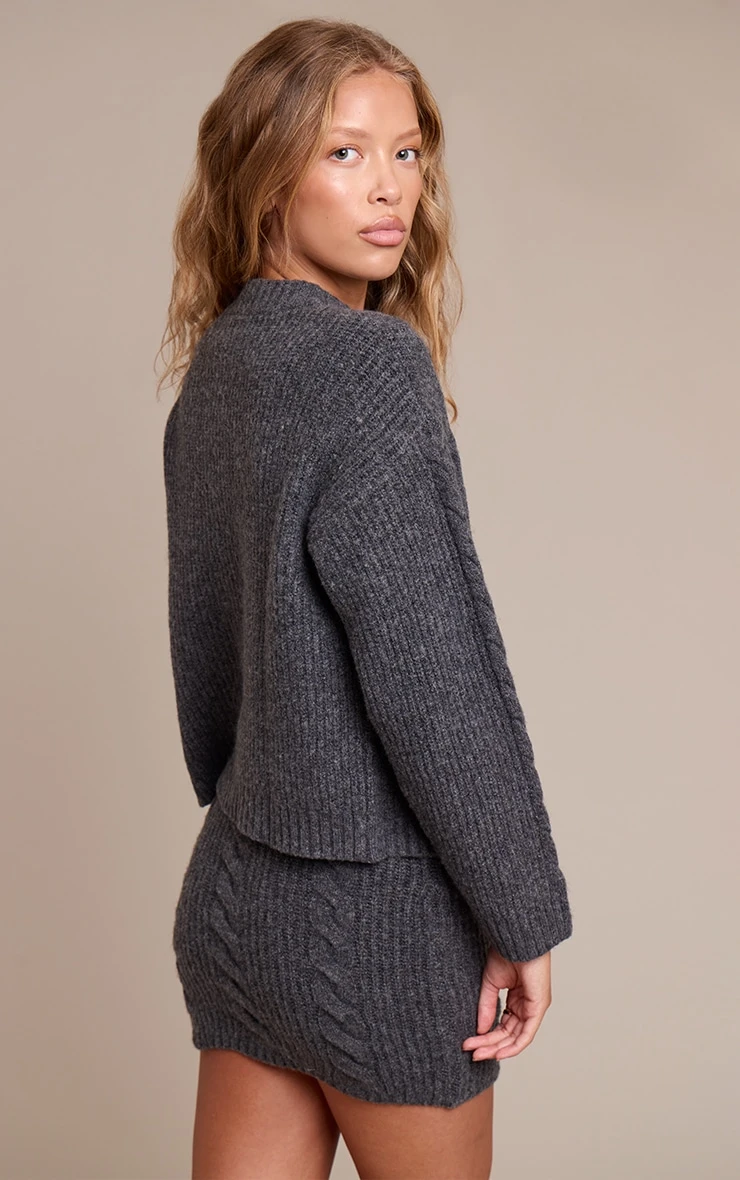 Charcoal Cable Knit Button Through Cardigan 2 Charcoal Cable Knit Button Through Cardigan - Image 2