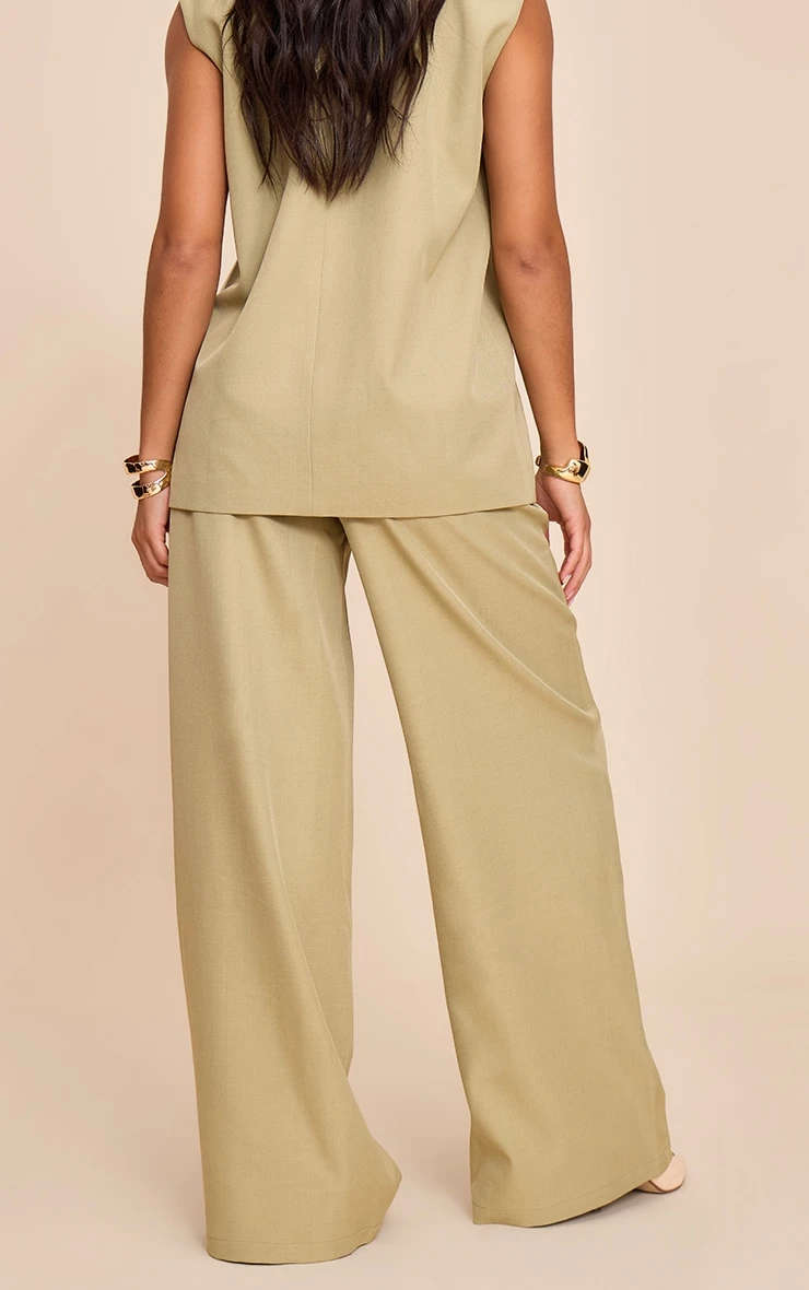 Prettylittlething Sage Khaki Woven Extreme Wide Leg Pleated Mid Rise Wide Leg Pants 3 Prettylittlething Sage Khaki Woven Extreme Wide Leg Pleated Mid Rise Wide Leg Pants - Image 3