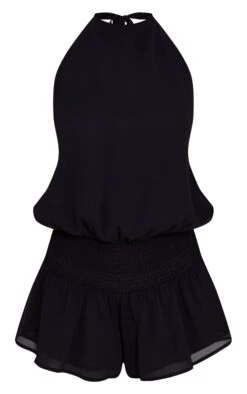 Prettylittlething Black Chiffon Halterneck Romper -Pretty Little Thing Shop 2a225aee274617dc5d0f40154526056fde9cf66a CNM7300 5 black chiffon halterneck playsuit
