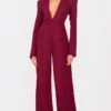 Prettylittlething Burgundy Woven Plunge Long Sleeve Straight Leg Jumpsuit -Pretty Little Thing Shop 2a65da31eaf9f721b93cb06a04f6df440e35559f cnl0488 1