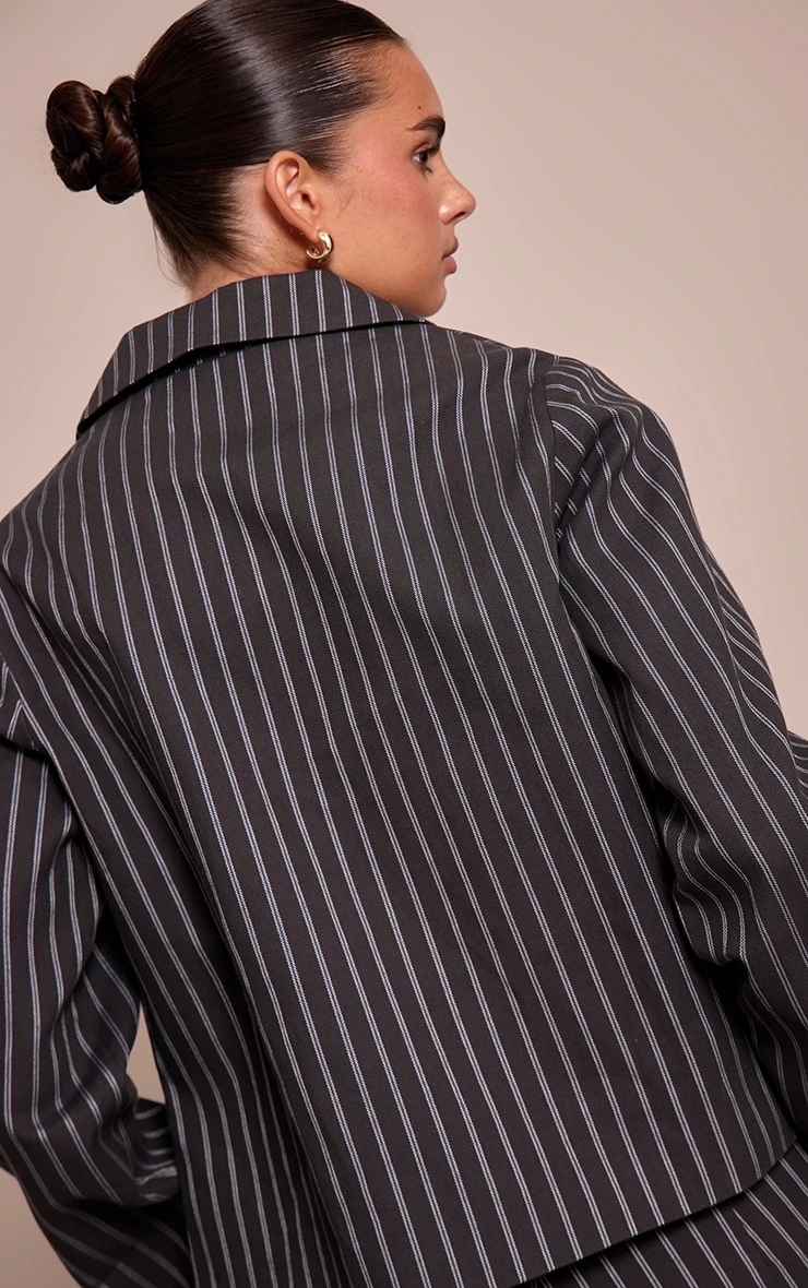 Dark Navy Pinstriped Cropped Fitted Blazer 2 Dark Navy Pinstriped Cropped Fitted Blazer - Image 2