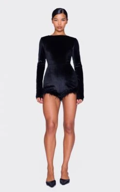 Prettylittlething Black Velvet Long Sleeve Feather Trim Romper 7 Prettylittlething Black Velvet Long Sleeve Feather Trim Romper -Pretty Little Thing Shop 2a9a777027aae208962001f84a4bd24a76e6a37d cnk6942 3