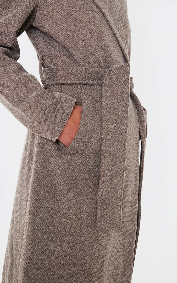 Prettylittlething Mushroom Herringbone Self Tie Maxi Coat 4 Prettylittlething Mushroom Herringbone Self Tie Maxi Coat - Image 4