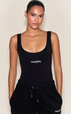 Black Prettylittlething Scoop Neck Bodysuit