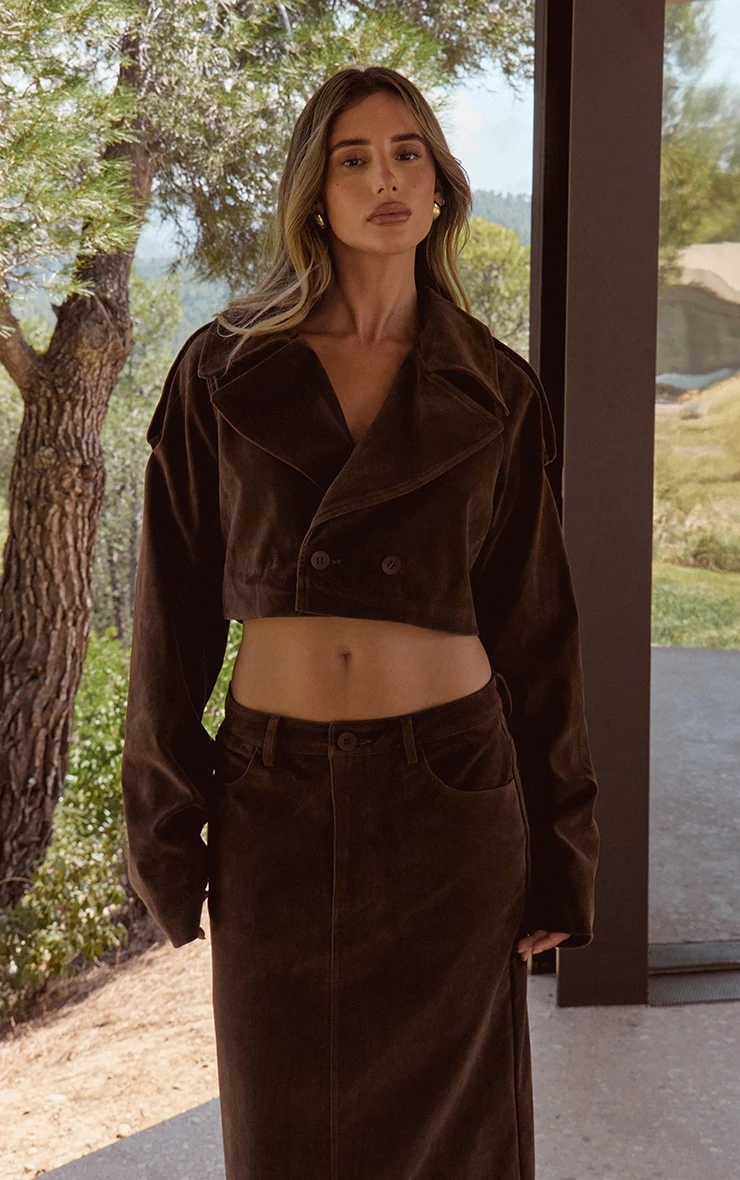 Brown Faux Suede Cropped Trench 1 Brown Faux Suede Cropped Trench