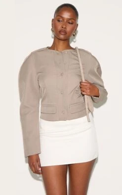Prettylittlething Mushroom Tailored Cocoon Sleeve Cropped Blazer