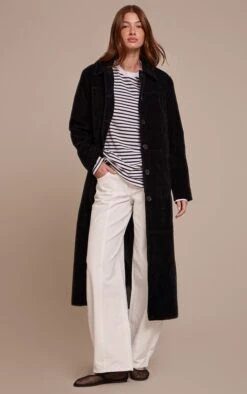 Prettylittlething Black Suede Longline Button Coat