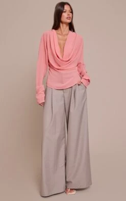 Peach Chiffon Cowl Neck Long Sleeve Blouse -Pretty Little Thing Shop 2c4364564324da83d34c6bd0534118e5e91dd47e CNO0769 3 peach chiffon cowl neck long sleeve blouse