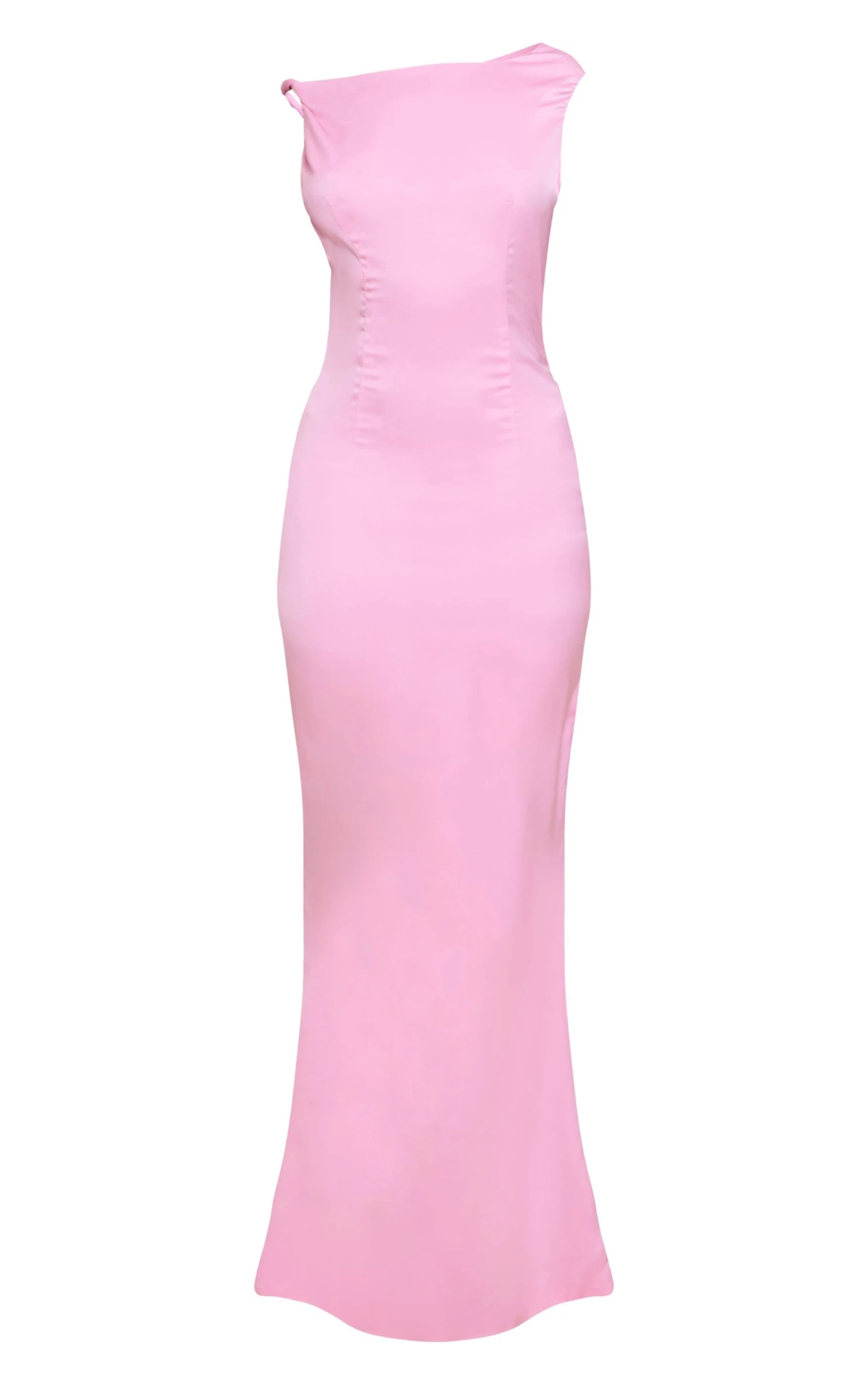 Prettylittlething Candy Pink Satin Asymmetric Bardot Twist Maxi Dress - Image 5
