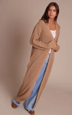 Taupe Maxi Knitted Cardigan