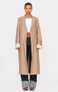 Prettylittlething Taupe Tailoring Trim Trench Coat