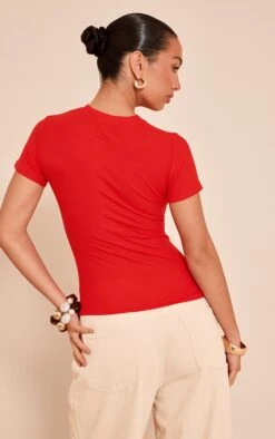 Prettylittlething Tomato Red Soft Rib Crew Neck Short Sleeve Top -Pretty Little Thing Shop 2da33f39435a5f46cbd01e36e74216e3d220f31e CNM9827 2 tomato red soft rib crew neck short sleeve top