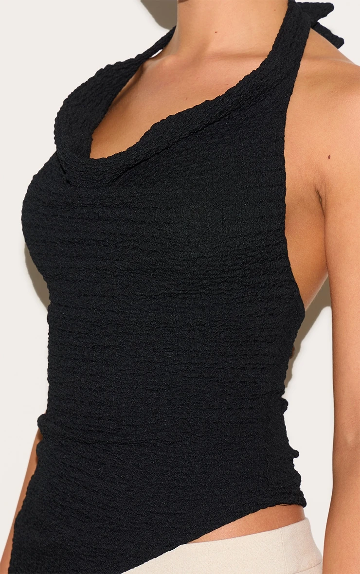 Prettylittlething Black Textured Cowl Neck Asymmetric Hem Long Top 4 Prettylittlething Black Textured Cowl Neck Asymmetric Hem Long Top - Image 4