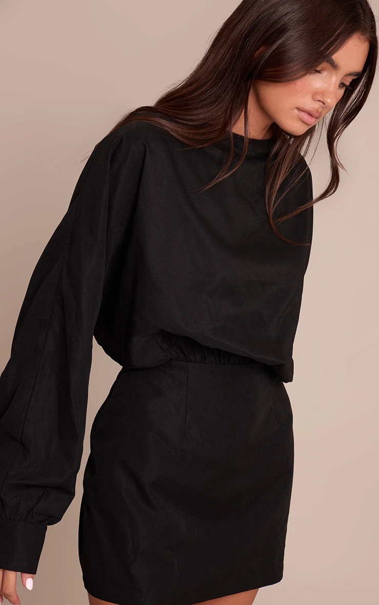 Prettylittlething Black Cotton Poplin Bodycon Dress 1 Prettylittlething Black Cotton Poplin Bodycon Dress