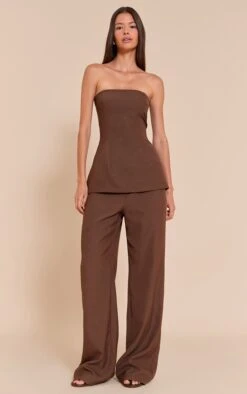 Prettylittlething Chocolate Woven Tailored Longline Bandeau Flared Jumpsuit 7 Prettylittlething Chocolate Woven Tailored Longline Bandeau Flared Jumpsuit -Pretty Little Thing Shop 2e18c0d3f5450e9be0609965688505c88f30cf93 CNN6295 3 chocolate woven tailored longline bandeau flared jumpsuit
