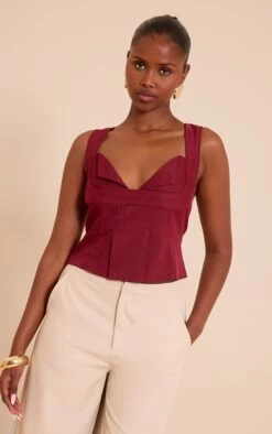 Prettylittlething Deep Red Layered Corset