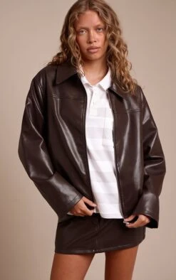 Chocolate Faux Leather Bomber Jacket
