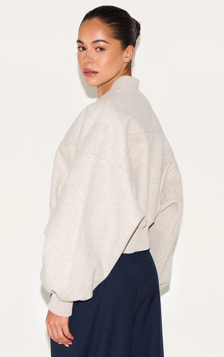 Prettylittlething Stone Ruched Sleeve Cropped Bomber Jacket 2 Prettylittlething Stone Ruched Sleeve Cropped Bomber Jacket - Image 2