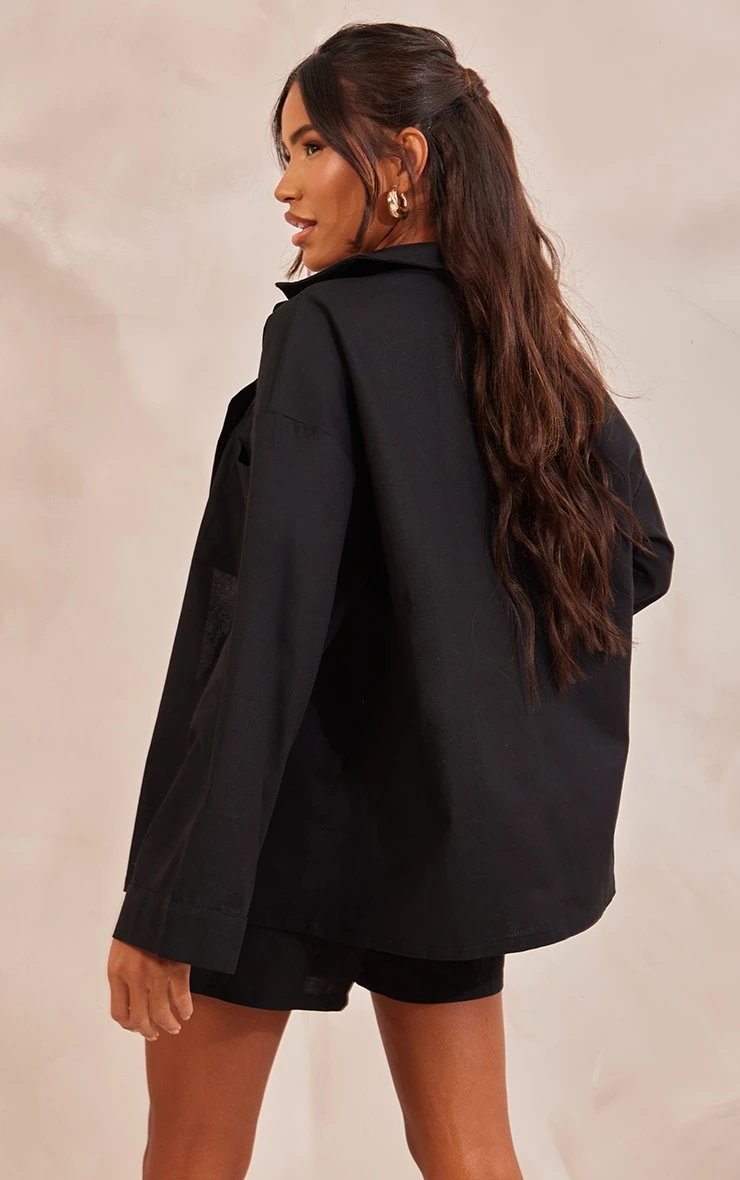 Prettylittlething Black Woven Balloon Sleeve Oversized Shirt 2 Prettylittlething Black Woven Balloon Sleeve Oversized Shirt - Image 2