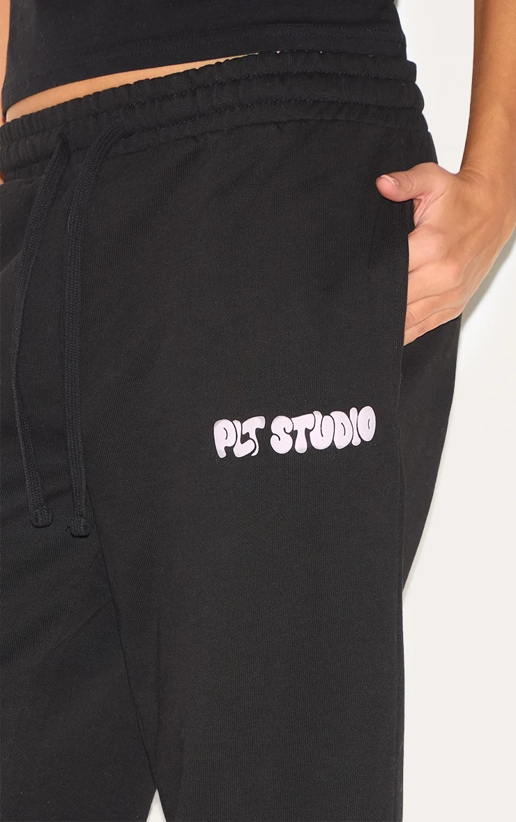 PRETTYLITTLETHING Black Premium Studio Print Cuffed Sweatpants 4 PRETTYLITTLETHING Black Premium Studio Print Cuffed Sweatpants - Image 4