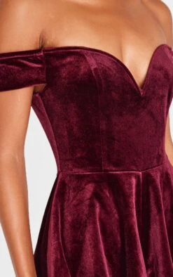 Prettylittlething Burgundy Velvet Bardot Sweetheart Neckline Floaty Romper -Pretty Little Thing Shop 2f6e422c68fd09f51391427170e367d260d3878b cnk8162 4