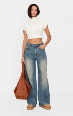 Prettylittlething Vintage Washed Front Seam Detail Boyfriend Jeans