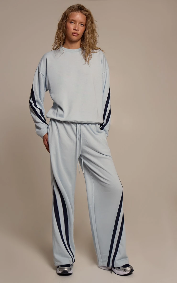 Blue Contrast Striped Wide Leg Sweatpants 2 Blue Contrast Striped Wide Leg Sweatpants - Image 2