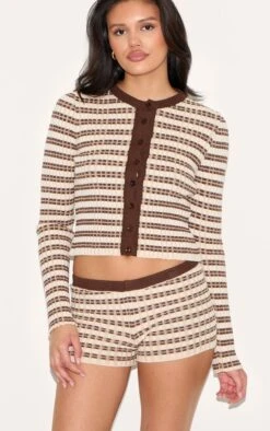 Prettylittlething Chocolate Stripe Knitted Shorts