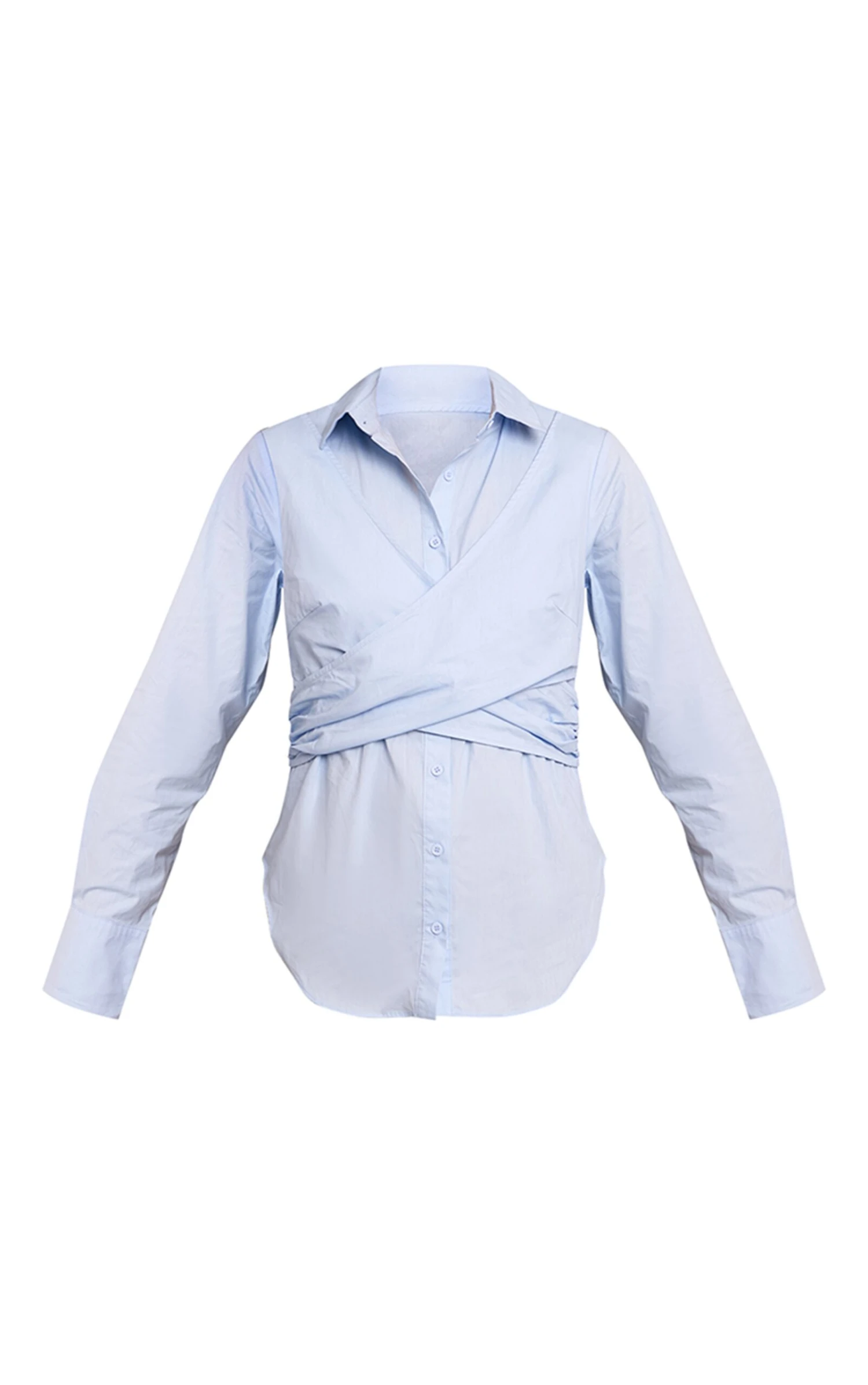 Prettylittlething Light Blue Cotton Wrap Detail Longline Shirt 5 Prettylittlething Light Blue Cotton Wrap Detail Longline Shirt - Image 5