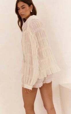 Prettylittlething Cream Chiffon Shirred Detail Shirt -Pretty Little Thing Shop 3175537a0226d23745fee59f3454fa59cc68aeb5 CNM1754 2 cream chiffon shirred detail shirt