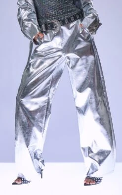 Silver Metallic Faux Leather Straight Leg Tailored Pants -Pretty Little Thing Shop 31bd0fce53c15995c8bf992962472f341a28bb85 cng4417 3