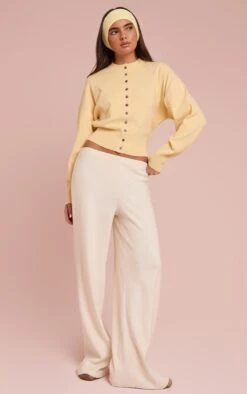Prettylittlething Cream Slouchy Thick Brushed Rib Pants