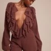 Prettylittlething Chocolate Frill Detail V Neck Romper -Pretty Little Thing Shop 31ee81eec6dafa1b469aa67207f18094ff5efd8e CNO3067 1 chocolate frill detail v neck playsuit