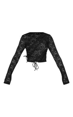 Prettylittlething Black Lace Tie Up Long Sleeve Long Top -Pretty Little Thing Shop 324bd8f5678324ec0a42c1401b90aaedde64a1ac cni3301 5
